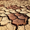 Cracked, parched ground with interlocking polygonal patterns, typical of arid, drought-prone areas. Royalty Free Stock Photo