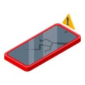 Cracked phone icon isometric vector. App design
