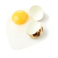 Cracked raw quail egg with yolk isolated over white background Royalty Free Stock Photo