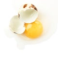 Cracked raw quail egg with yolk isolated over white background Royalty Free Stock Photo