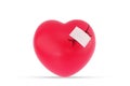 Cracked red heart mended with white plaster isolated on white background with clipping path. Concept of broken family, divorce, Royalty Free Stock Photo