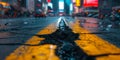 Cracked Road Symbolizing Earthquake Aftermath Amidst The Bustling City Blurred Backdrop, Copy Space Royalty Free Stock Photo