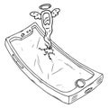 Cracked screen mobile phone. Soul concept with wings. Vector illustration of a broken smartphone. Royalty Free Stock Photo