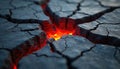 Cracked stone surface reveals glowing red light from within, symbolizing hidden dangers and financial risks. Abstract concept of Royalty Free Stock Photo