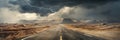 Cracked stormy highway in a deserted desert with grain texture and scratches Royalty Free Stock Photo