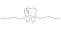 Cracked tooth, continuous art line drawing. Dentistry health of teeth. Destruction of integrity of tooth, fracture