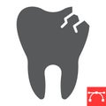 Cracked tooth glyph icon, dental and stomatolgy, broken tooth sign vector graphics, editable stroke solid icon, eps 10.