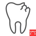 Cracked tooth line icon, dental and stomatolgy, broken tooth sign vector graphics, editable stroke linear icon, eps 10.