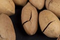 cracked unpeeled pecans close-up on the table