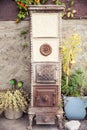 Cracked Vintage Cast Iron Stove Outdoors Home Decoration