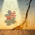 Cracked wall and maple leaf with symbolic american colors Royalty Free Stock Photo