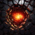 Cracked Wall with Vivid Energy Explosions in Center. Generative ai