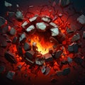 Cracked Wall with Vivid Energy Explosions in Center. Generative ai