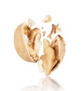 Cracked walnut close-up isolated on white background Royalty Free Stock Photo
