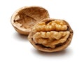 Cracked walnut isolated on white Royalty Free Stock Photo