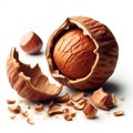 cracked walnut isolated on white background Royalty Free Stock Photo