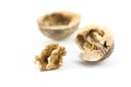 Cracked walnut, nutshell and kernel, close up isolated with sha Royalty Free Stock Photo