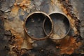 cracked wedding rings on a rusty metal surface Royalty Free Stock Photo