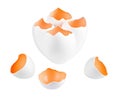 Cracked White Eggshells with Bright Orange Interior on White Background Keywords: eggshells, cracked, broken, white Royalty Free Stock Photo