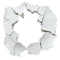 Cracked White Plaster Frame with Broken Edges on White Background image photo Royalty Free Stock Photo