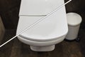 Cracked white toilet lid before and after repair. A broken and whole closing lid in the home toilet