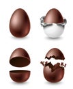 Cracked, whole, halved wrapped in foil chocolate eggs Royalty Free Stock Photo