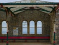 Cracked window. Victorian style Railway Station at Grange Over Sands, Cumbria, UK Royalty Free Stock Photo