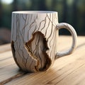 Cracked Wood Coffee Mug With Hyperrealistic Carving