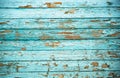 Cracked wooden wall surface close up, aquamarine color old shabby background. Royalty Free Stock Photo