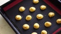 Crackelin custards are on the baking deck. Close-up