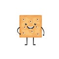 Cracker character. Funny biscuit cookie in cartoon style. Smiling chips, snack square shape on white background. Royalty Free Stock Photo