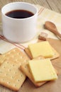 Cracker with cheese and coffee Royalty Free Stock Photo