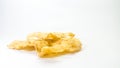 Cracker chips made from melinjo or belinjo seeds, Indonesian specialty Gnetum gnemon, selected focus, on white background