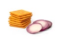 Cracker cookies with onion isolated on white background Royalty Free Stock Photo