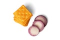 Cracker cookies with onion isolated on white background Royalty Free Stock Photo