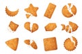 Cracker crumbs set. Broken cookies biscuit cracker snack food, cartoon broken crackers different shapes and sizes Royalty Free Stock Photo