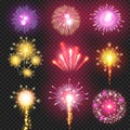 Cracker vector firework on night sky illustration