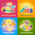 Crackers, fire show, holiday party, pyrotechnics festival vector concepts