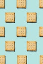 Crackers pattern on a blue background. View from above