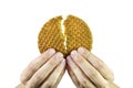 Cracking a dutch waffle Royalty Free Stock Photo