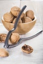 Cracking and shelling walnuts Royalty Free Stock Photo