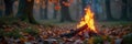 Crackling bonfire amidst budding spring foliage  buds  woods  nature Royalty Free Stock Photo