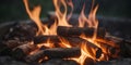 Crackling campfire logs burning in fire pit. Royalty Free Stock Photo