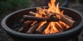 Crackling campfire logs burning in fire pit. Royalty Free Stock Photo