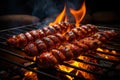 Crackling Sausage bbq fire. Generate ai