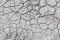 Cracks on the floor make ravines in the ground. Black and white close-up shot of dried mud in the desert. Full frame of cracked. Royalty Free Stock Photo