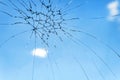 cracks in the form of cobwebs on the screen. Broken window. Glass broken Royalty Free Stock Photo