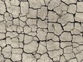 Cracks in the ground. Aridity. Gray soil. Desert. Close up of cracked mud. Texture