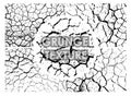 Cracks on ground during drought. Set of grunge textures with different number of spots on white background. Texture of old poster Royalty Free Stock Photo