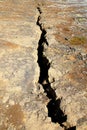 Cracks in the ground due to volcanic activities at Krafla Lava Field near Myvatn, Iceland in the summer Royalty Free Stock Photo